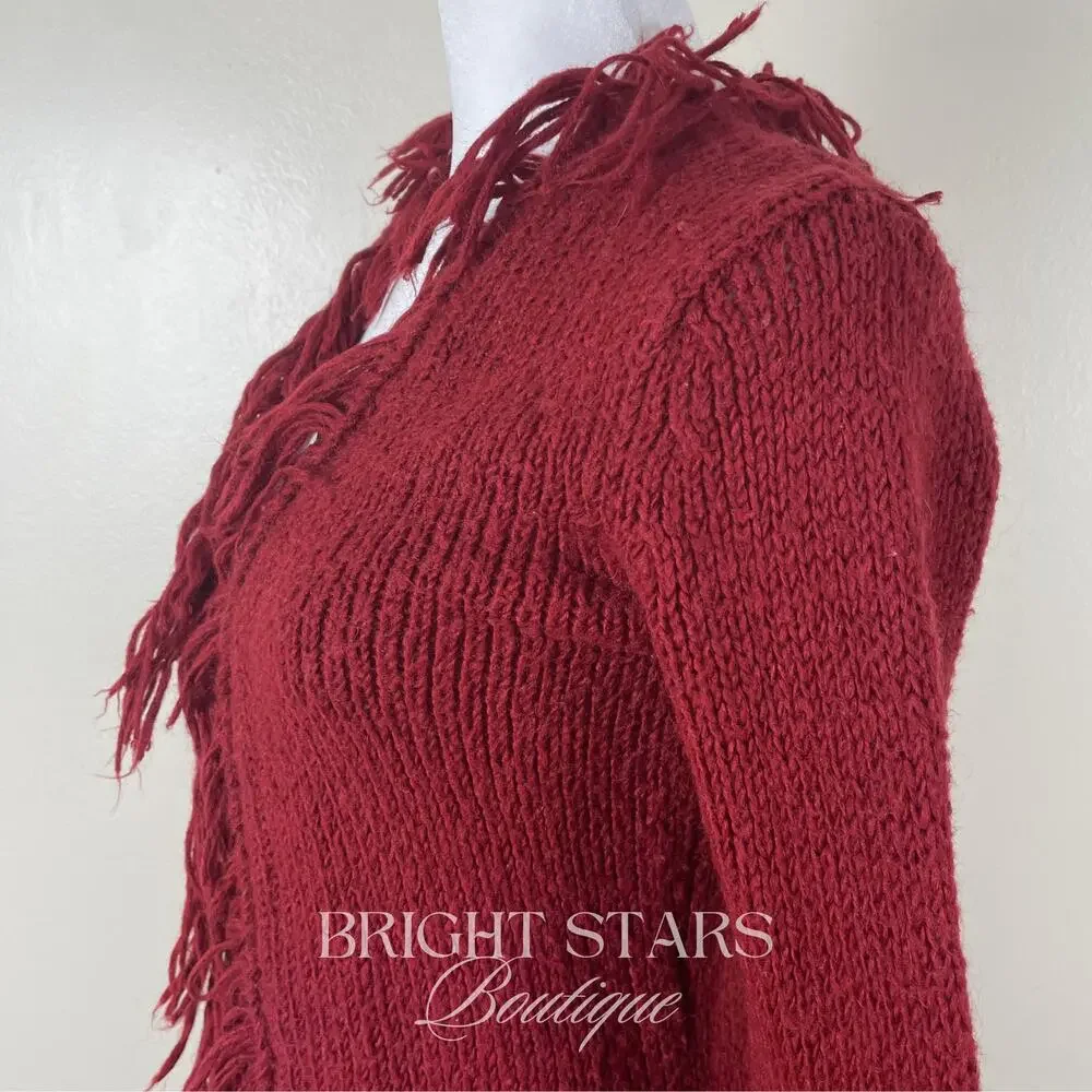 Rare Vintage Knit Cardigan Fringe ALT Red ASO Mary-Kate Olsen Ashley Olsen